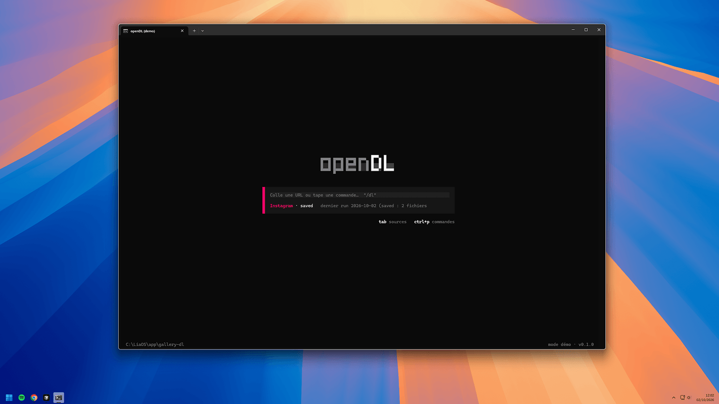openDL’s home screen, with its shortcuts below the prompt bar
