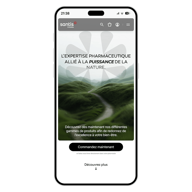 Mockup of the homepage on mobile of the Santis Pharma website