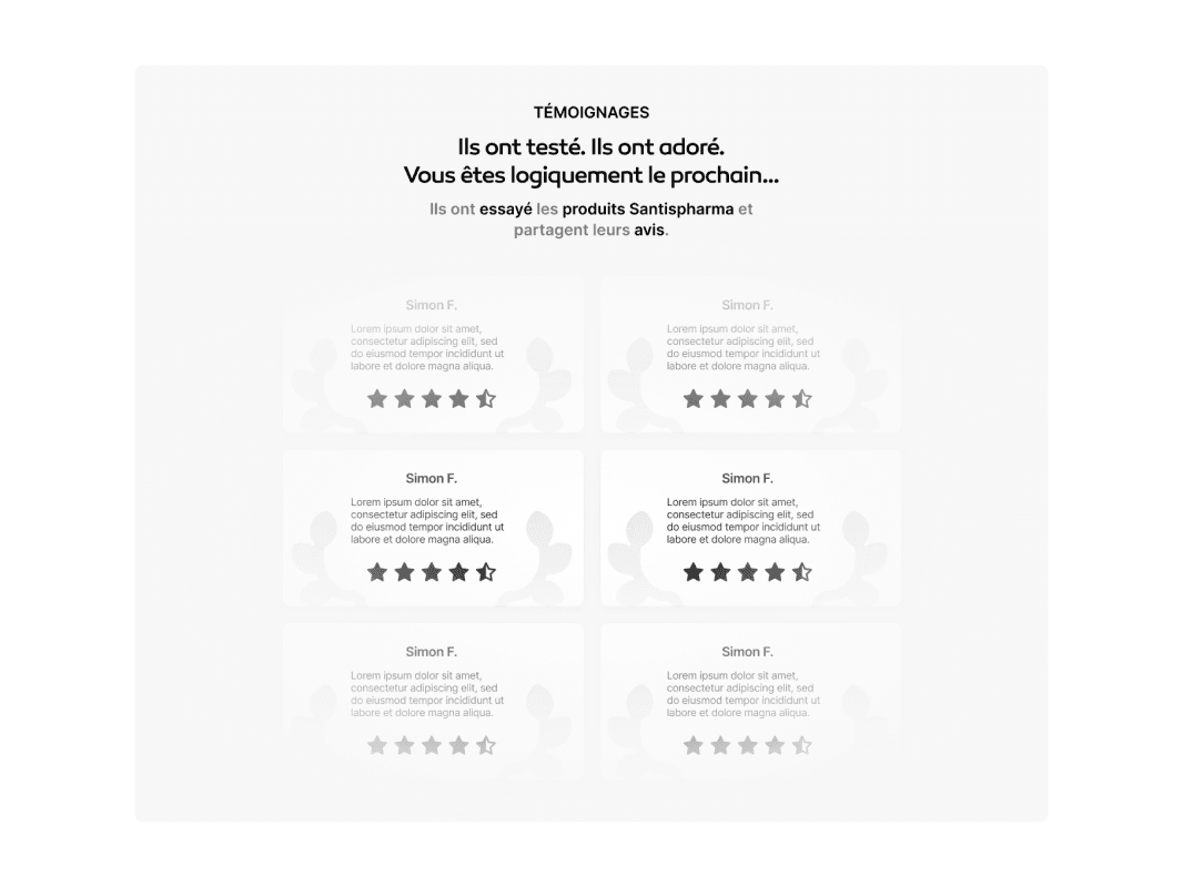 Mockup of the Testimonials section of the Santis Pharma website