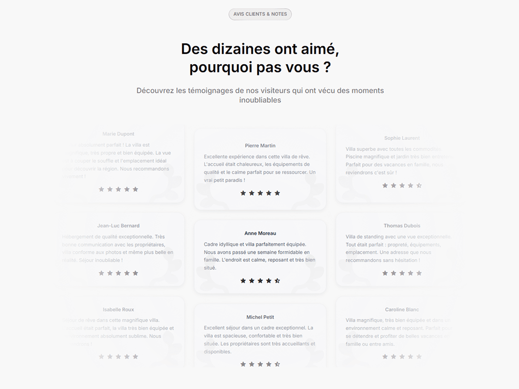 Guest reviews section of the Villa Kambole website