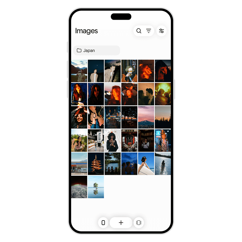Woll’s image library on Android, with a folder and a grid of wallpapers